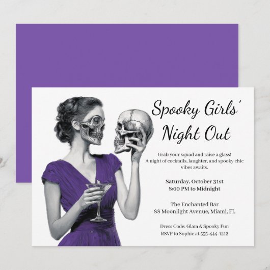 Halloween Girls Night Out | Spooky Cocktail Party Einladung (Vorne/Hinten)