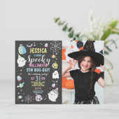 Halloween Girls Party Foto Pumpkin Einladung (Stehend Vorderseite)