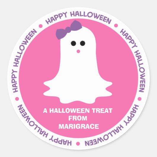 Halloween Girly Ghost Favor Runder Aufkleber (Vorderseite)