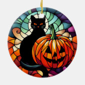 Halloween Glass Black Cat Pumpkin Keramik Ornament (Hinten)
