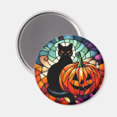 Halloween Glass Black Cat Pumpkin Magnet (Vorderseite/Rückseite)