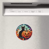Halloween Glass Black Cat Pumpkin Magnet (In Situ (Geschirrspüler))
