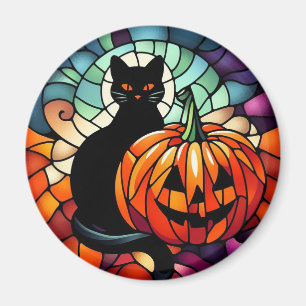Halloween Glass Black Cat Pumpkin Magnet
