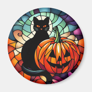 Halloween Glass Black Cat Pumpkin Magnet