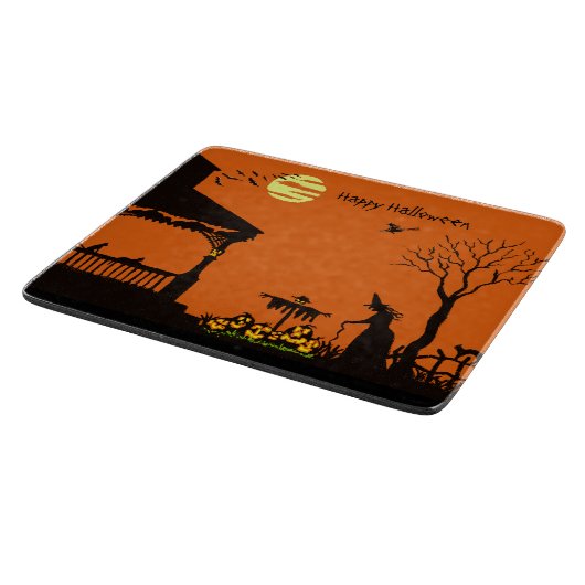 Halloween-Glasschneidenbrett, Hexe, Kürbislaterne Schneidebrett (Ecke)