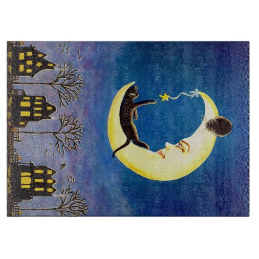 Halloween-Glasschneidenbrett, Mond, Schwarzes, Schneidebrett (Vorderseite)