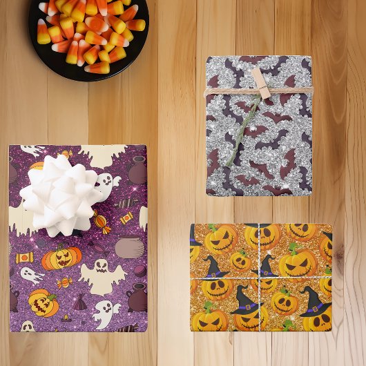 Halloween Glitzer Look Ghosts Pumpkins Bassmuster Geschenkpapier Set