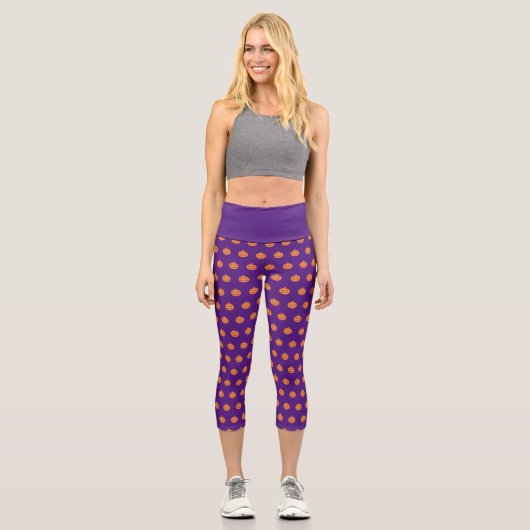 Halloween Glitzer Pumpkin Pattern Capri Leggings (Vorderseite)
