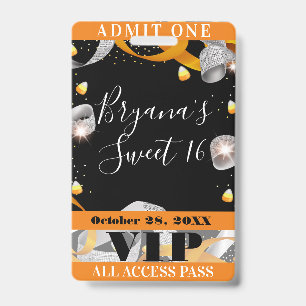 Halloween Glitzer Sweet 16 Party VIP Pass Abzeiche Ausweis
