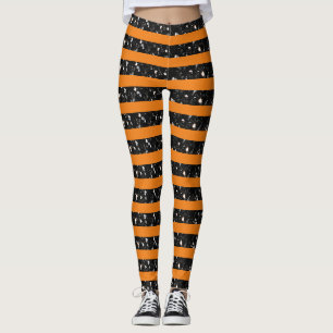 Halloween Glitzern Streifen Linien in Orange Leggings