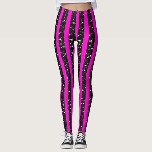 Halloween Glitzern Striplinien auf heiß rosa Leggings (Vorderseite)