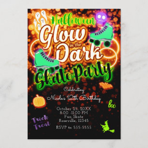 Halloween Glow im Dark Roller Skate Party Einladung