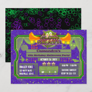Halloween Glow Roller Skate Skaten Geburtstagspart Einladung