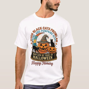 Halloween Glückliche Stillende Schwarze Katzen Kür T-Shirt