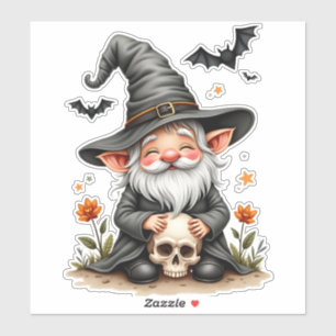 Halloween-Gnom mit Totenkopf Aufkleber