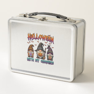 Halloween-Gnome Drei Gnome Hexenhut Kürbis_1 Metall Brotdose