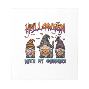 Halloween-Gnome Drei Gnome Hexenhut Kürbis_1 Notizblock