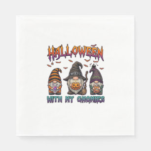 Halloween-Gnome Drei Gnome Hexenhut Kürbis_1 Serviette