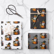 Halloween-Gnome-Geschenkpapier-Set mit 3 flachen B
