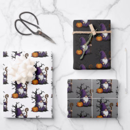 Halloween-Gnome-Geschenkpapier-Set mit 3 flachen B Geschenkpapier Set