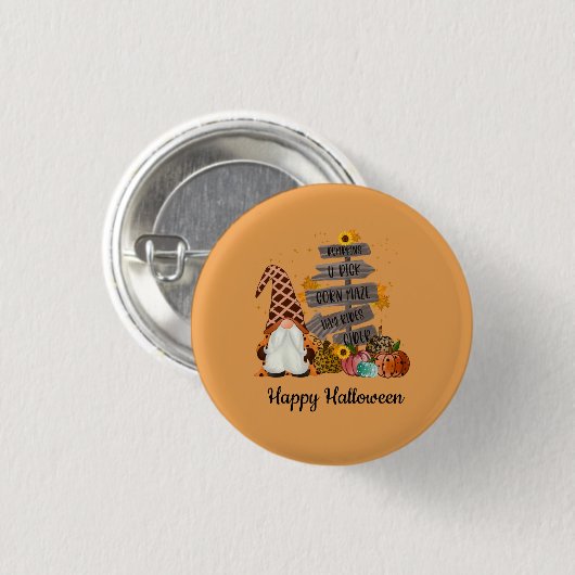 Halloween Gnome, Herbst, Kürbis, Halloween-Party Button (Vorne & Hinten)