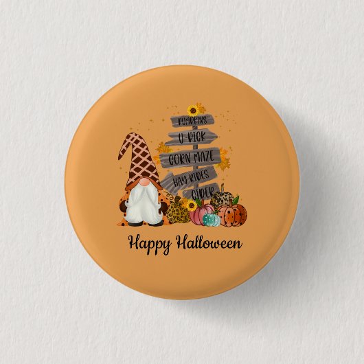 Halloween Gnome, Herbst, Kürbis, Halloween-Party Button (Vorderseite)