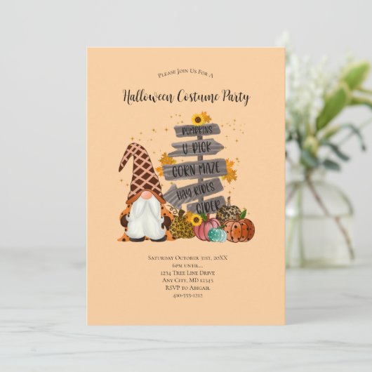 Halloween Gnome, Herbst, Kürbis, Halloween-Party Einladung (Stehend Vorderseite)