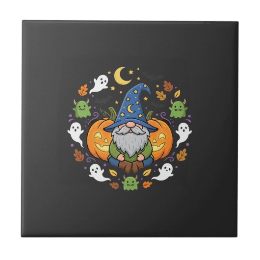 Halloween-Gnome Kürbis-Magie-Design Fliese (Vorderseite)
