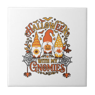 Halloween-Gnome Kürbis Spinnennetz Fledermäuse_1 Fliese