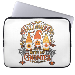 Halloween-Gnome Kürbis Spinnennetz Fledermäuse_1 Laptopschutzhülle