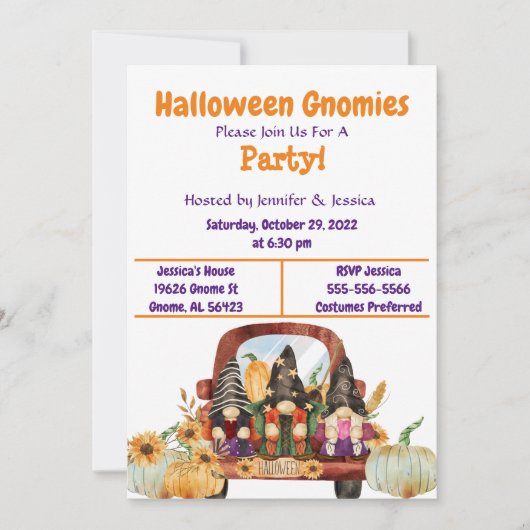 Halloween-Gnome-Party Einladung (Vorderseite)
