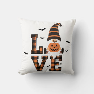 Halloween Gnome Tartan LIEBE Black Orange Kissen