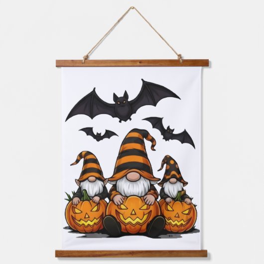 Halloween Gnome Wood Topped Wall Tapestry Wandteppich Mit Holzrahmen (Vorderseite)