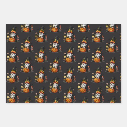 Halloween Gnome Wrapping Paper Flat Sheet Set of 3 Geschenkpapier Set (Vorderseite 2)