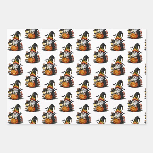 Halloween Gnome Wrapping Paper Flat Sheet Set of 3 Geschenkpapier Set (Vorderseite)