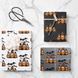 Halloween Gnome Wrapping Paper Flat Sheet Set of 3 Geschenkpapier Set