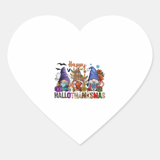 Halloween Gnomes Happy Hallothanksmas Erntedank Herz-Aufkleber (Vorderseite)