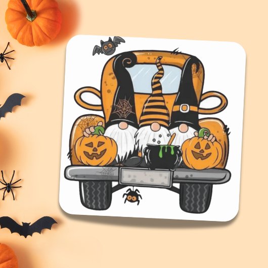 Halloween Gnomes in LKW-Aufkleber Quadratischer Aufkleber