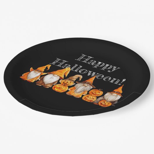 Halloween Gnomes Pappteller (Schrägansicht)