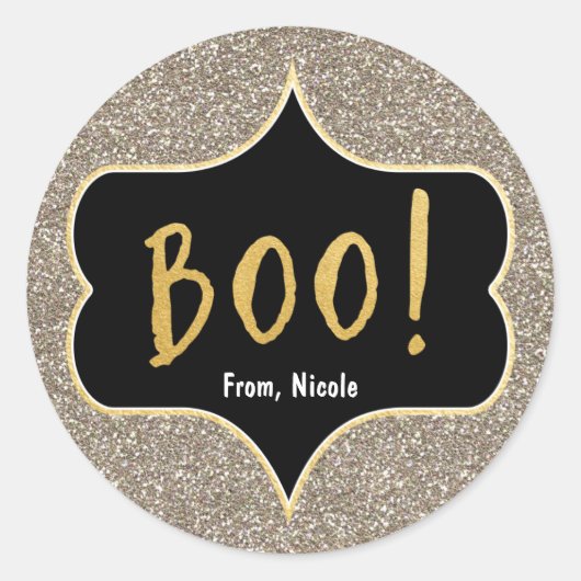 Halloween Gold BOO Golden Glitzer Chic Sticker (Vorderseite)