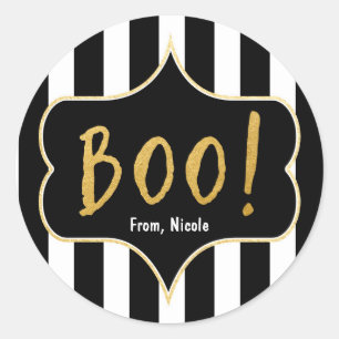 Halloween Gold BOO Schwarz-Weiß gestreifter Aufkle Runder Aufkleber
