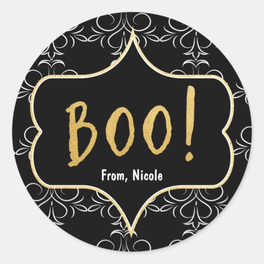 Halloween Gold BOO Schwarz-weißer Sticker (Vorderseite)