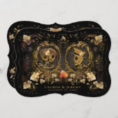 Halloween Gold Elegance Skeleton-Bracket zusammen  Einladung (Vorne/Hinten)