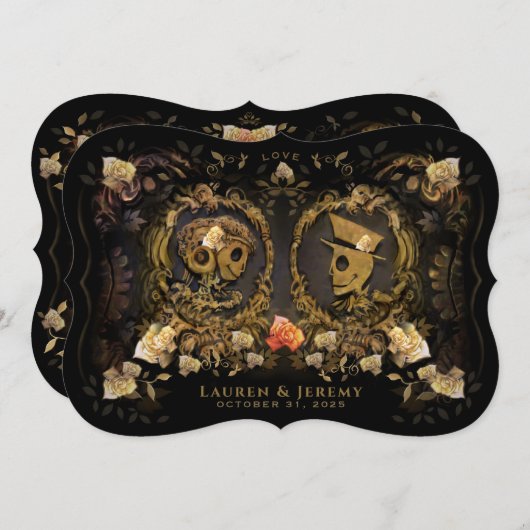 Halloween Gold Elegance Skeleton-Bracket zusammen Einladung (Vorne/Hinten)