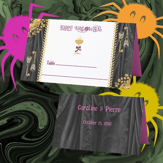 Halloween Gold Glitzer Skulls & Champagne Platzkarte