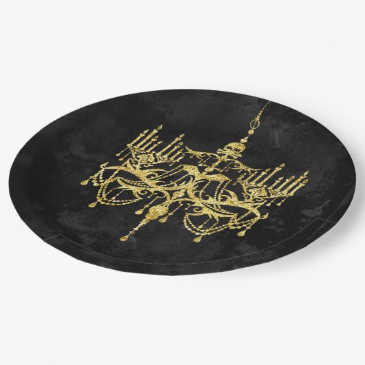 Halloween Gold Imitats-Glitzer Chandelier Pappteller (Schrägansicht)