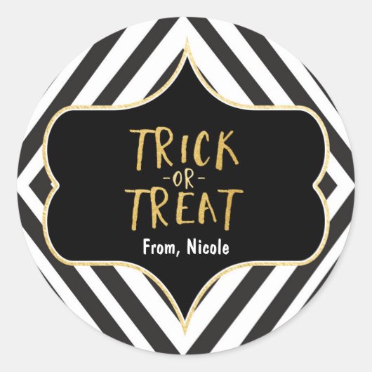 Halloween Gold TRICK ODER TREAT Moderner Chic Stic Runder Aufkleber (Vorderseite)