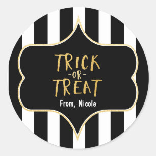 Halloween Gold TRICK OR TREAT gestreifter Aufklebe Runder Aufkleber