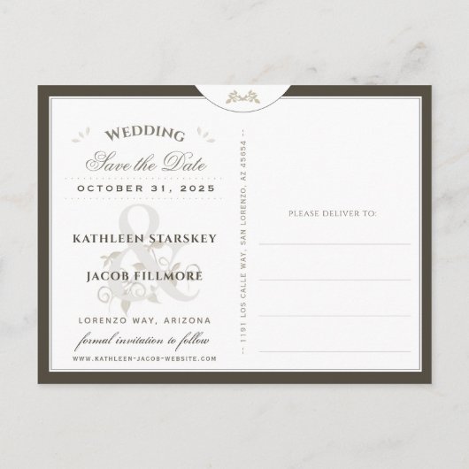 Halloween Golden Elegant Skelette Rett Datum Postc Postkarte (Rückseite)