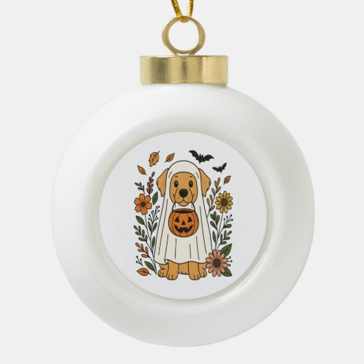 Halloween Golden Retriever Blume Keramik Kugel-Ornament (Vorderseite)